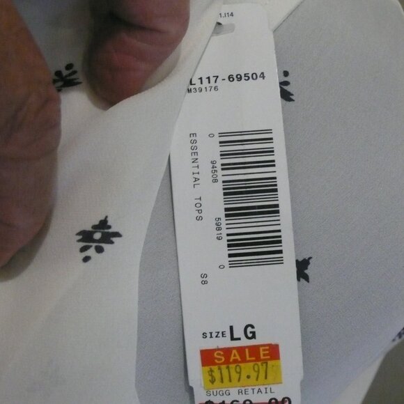 Pendleton Aztec Micro Print Silk Blouse White Blue, New with Tag - Picture 3 of 8